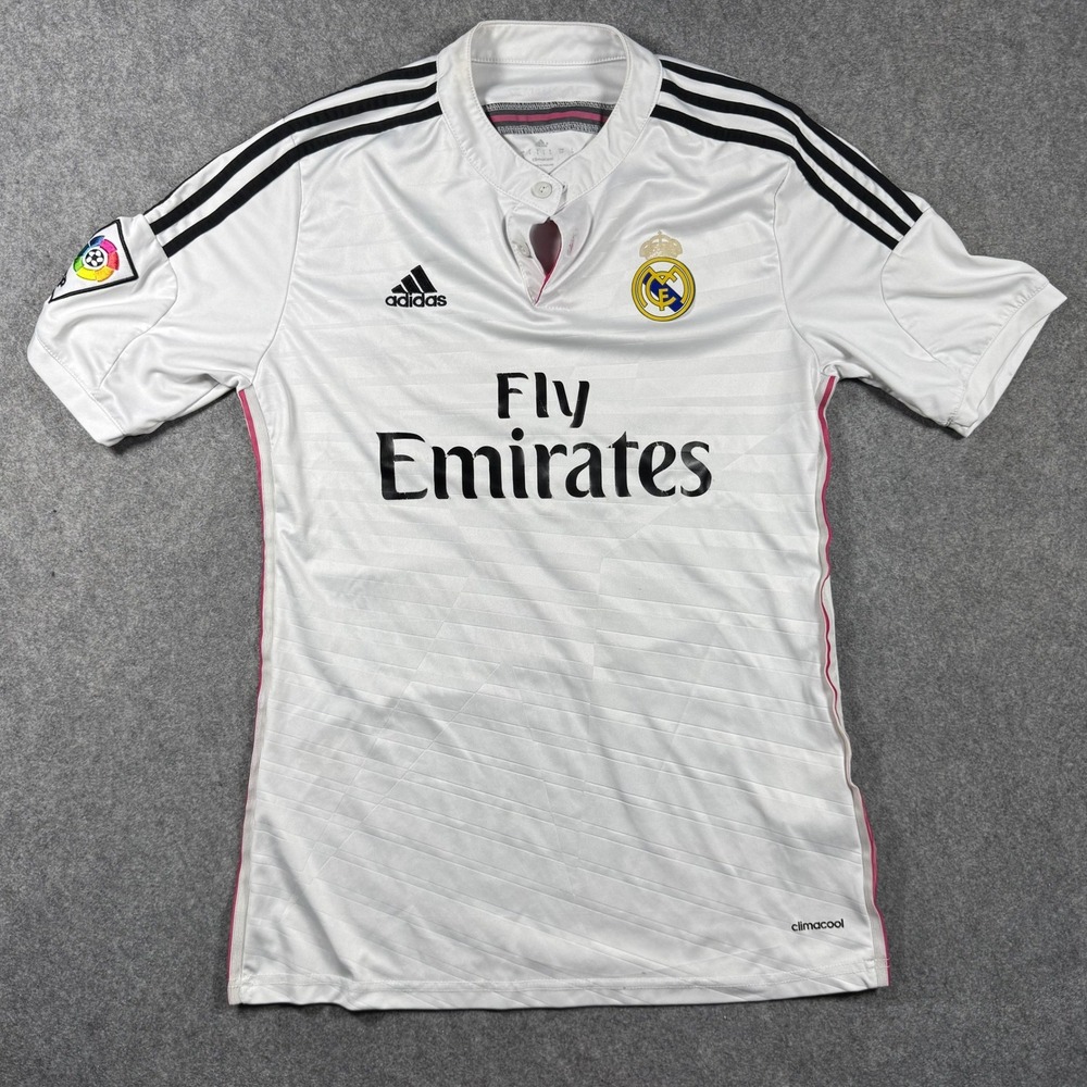 Adidas Real Madrid 2014-15 Home Jersey James Rodriguez 10 White Pink Mens Small